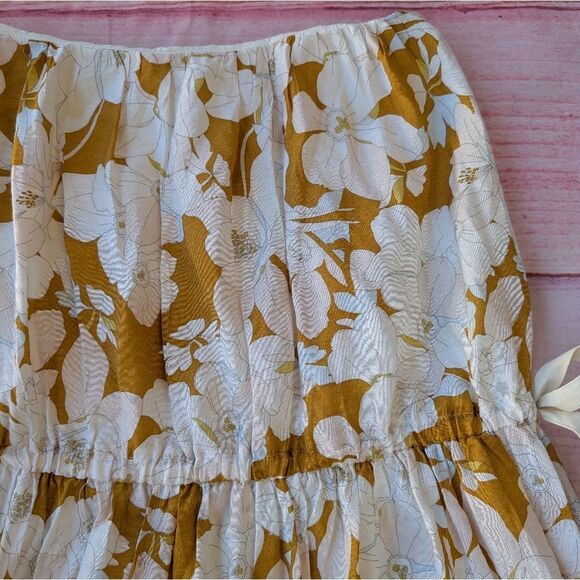 Anthro Mon Renn Magnolia Floral White and Yellow Women's Tiered Midi Skirt Large - Picture 5 of 6